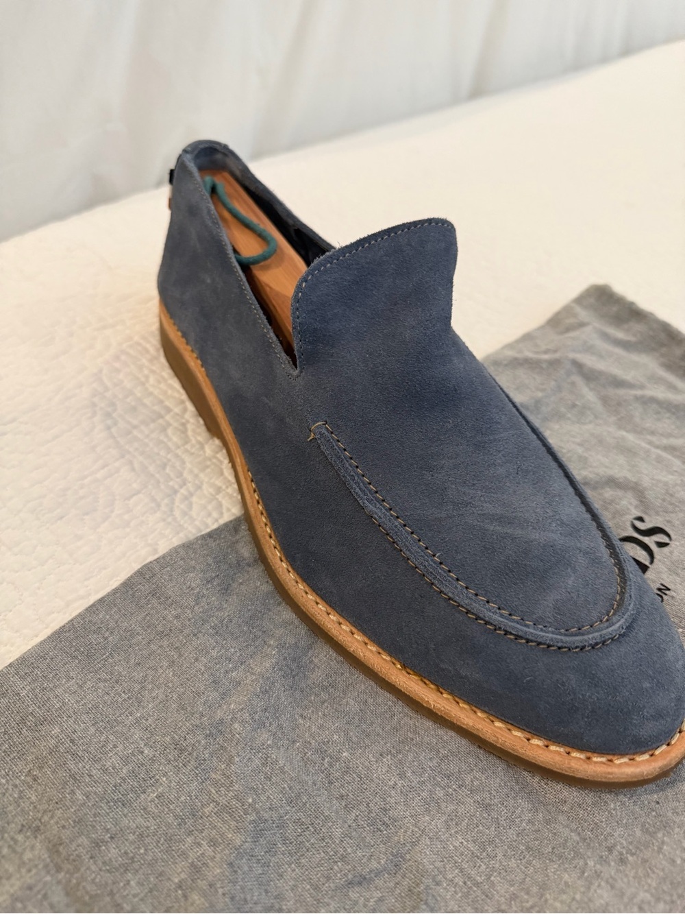 Allen Edmond’s Men's Blue Suede Randolph Slip-On Loafer with Matching Belt